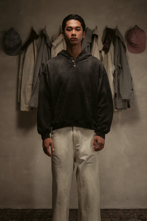 Sun Faded Hoodie Henley - Vintage Black