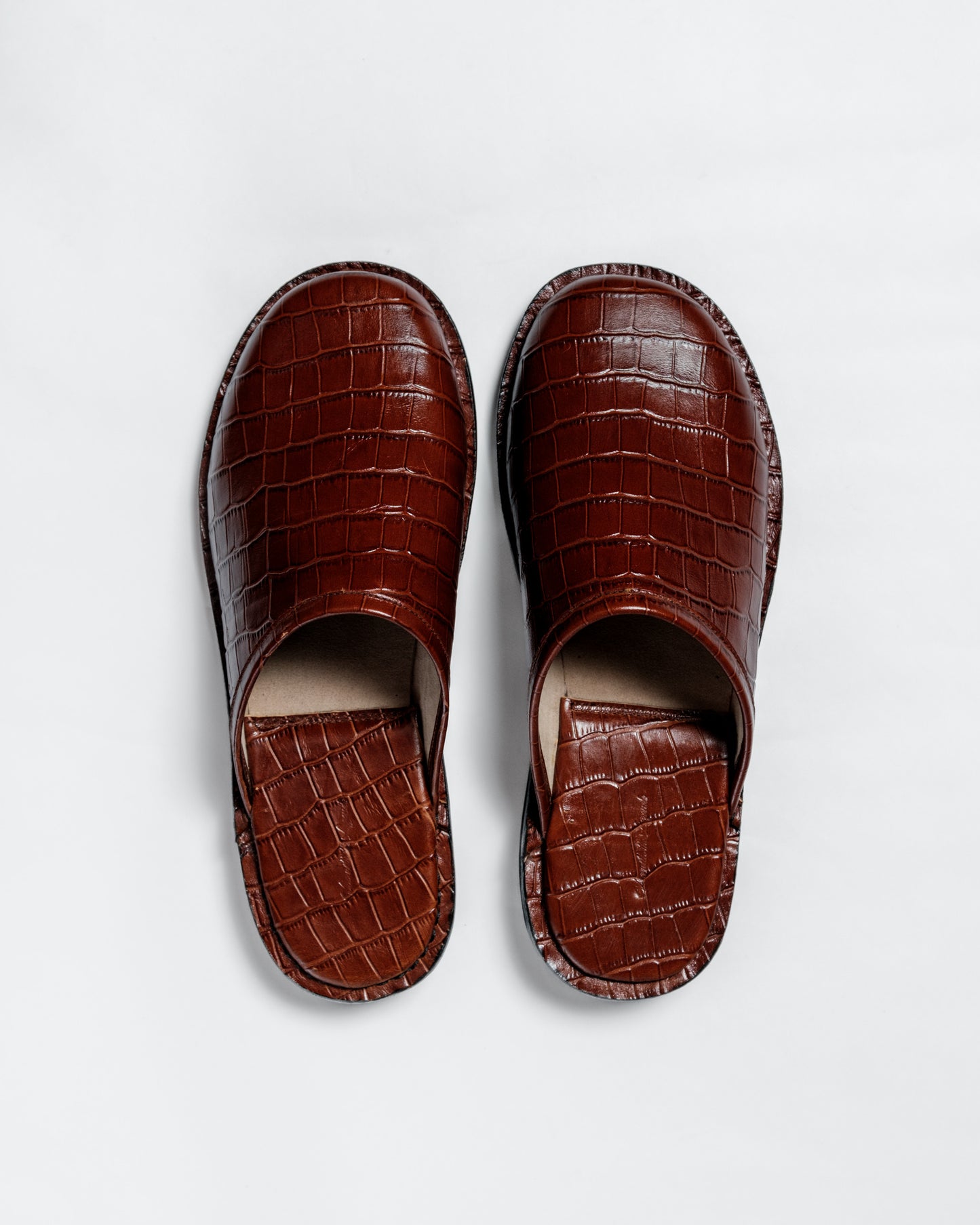 Crocodile Leather Mules - Dark Brown