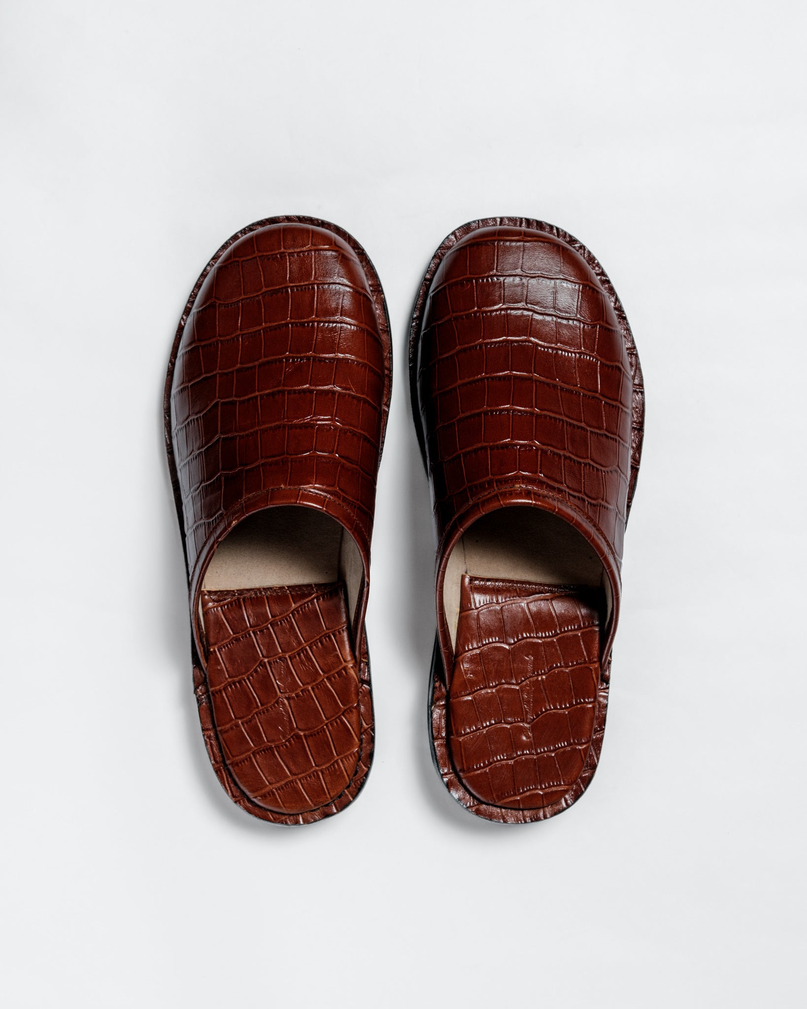 Crocodile Leather Mules - Dark Brown
