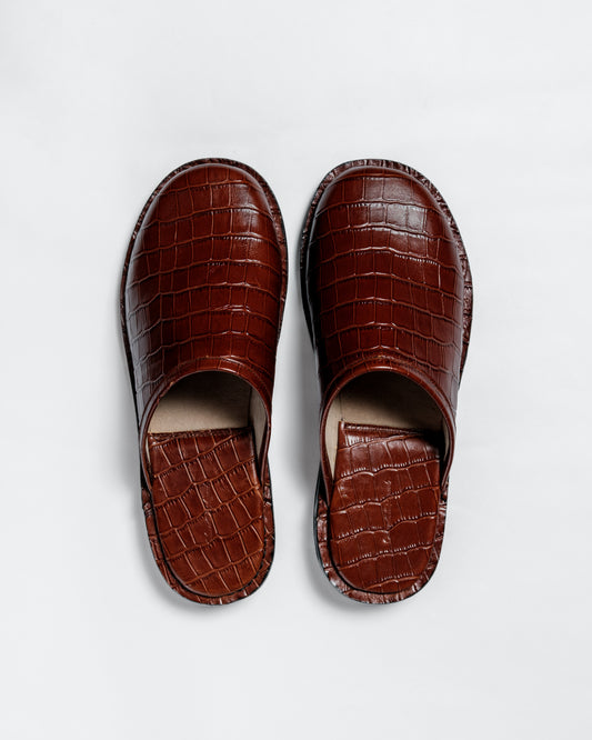 Crocodile Leather Mules - Dark Brown