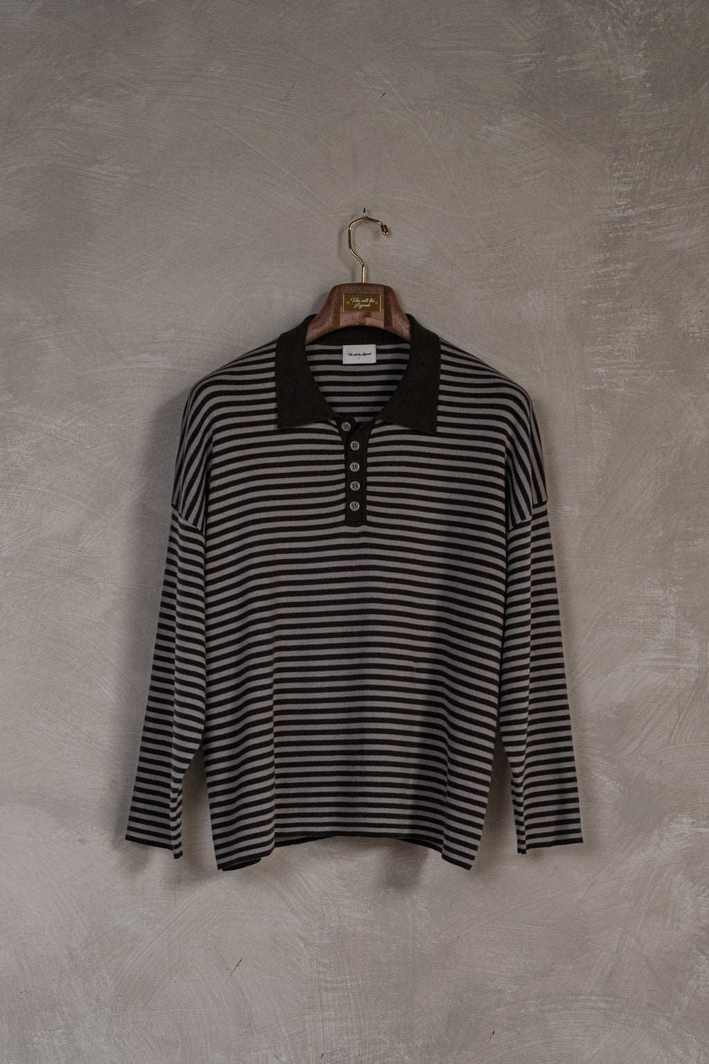 Knit Polo Long-Sleeve - Black Stripe