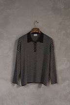 Knit Polo Long-Sleeve - Black Stripe