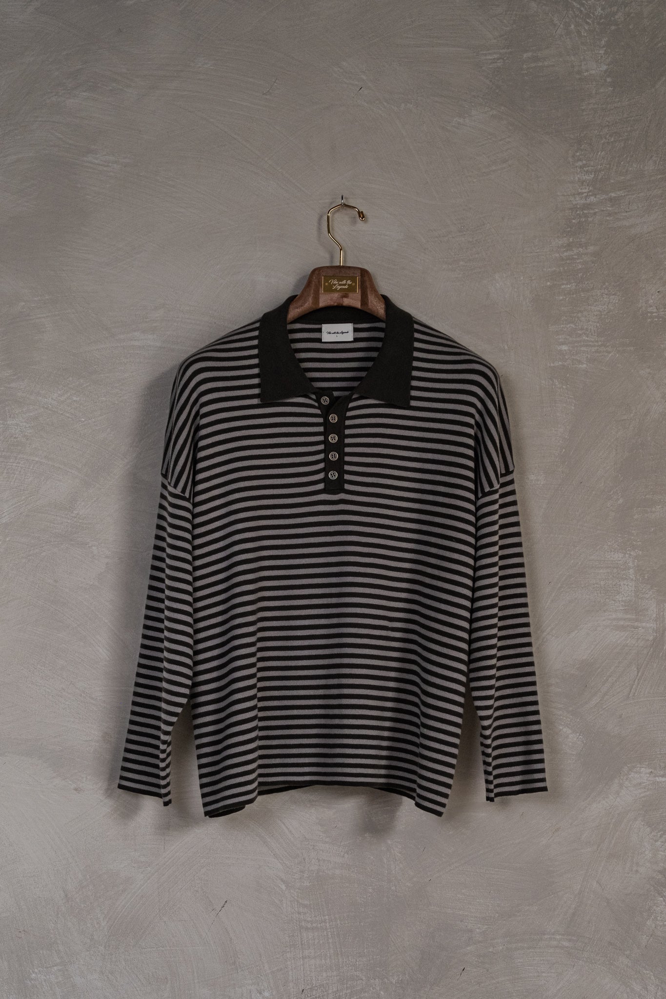 Knit Polo Long-Sleeve - Black Stripe