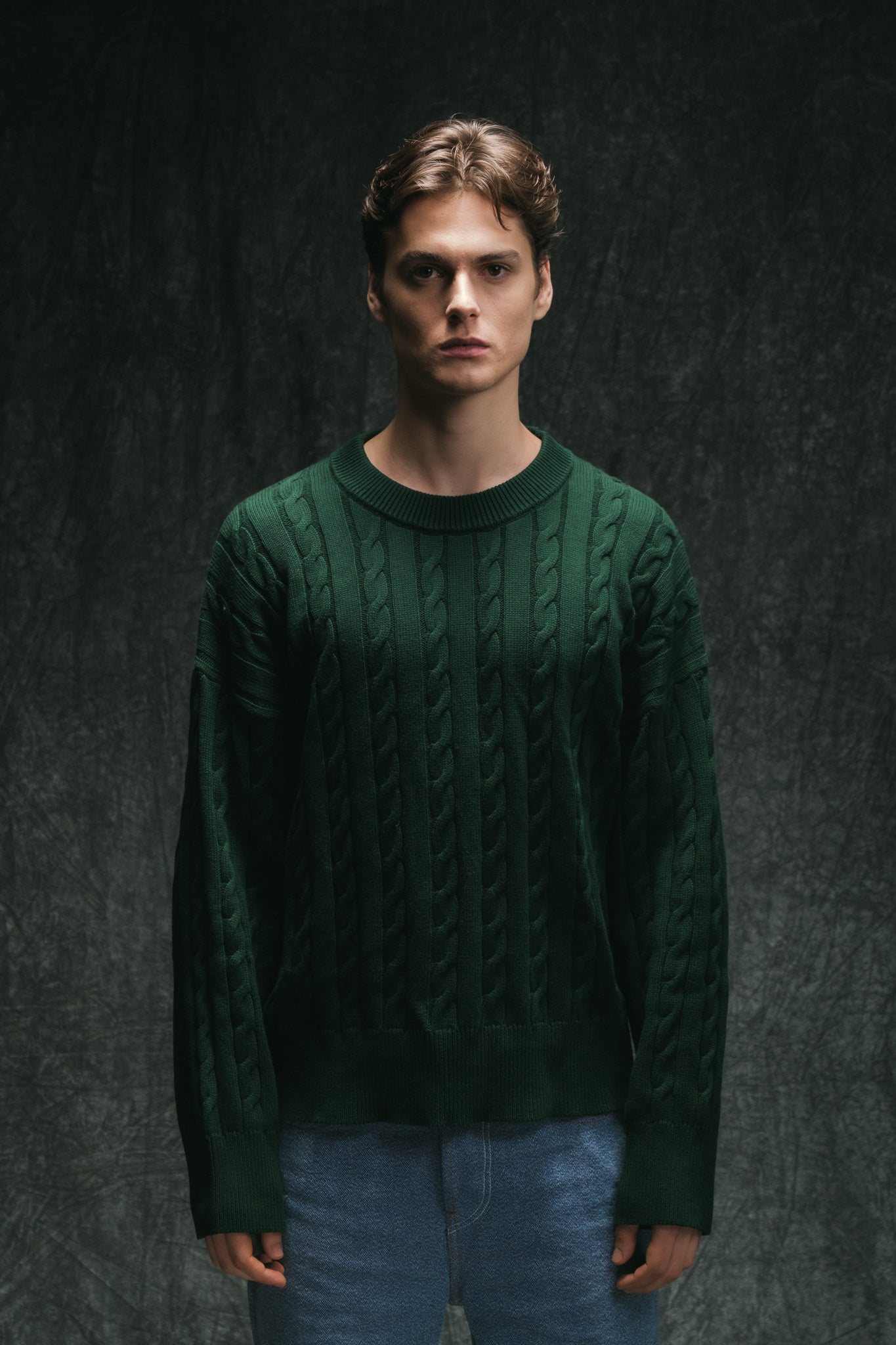 Cable Knit Sweater - Emerald Green