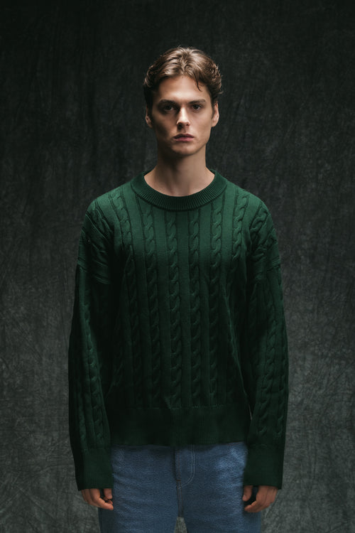 Cable Knit Sweater - Emerald Green