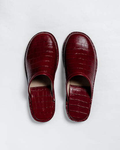 Crocodile Leather Mules - Red Wine