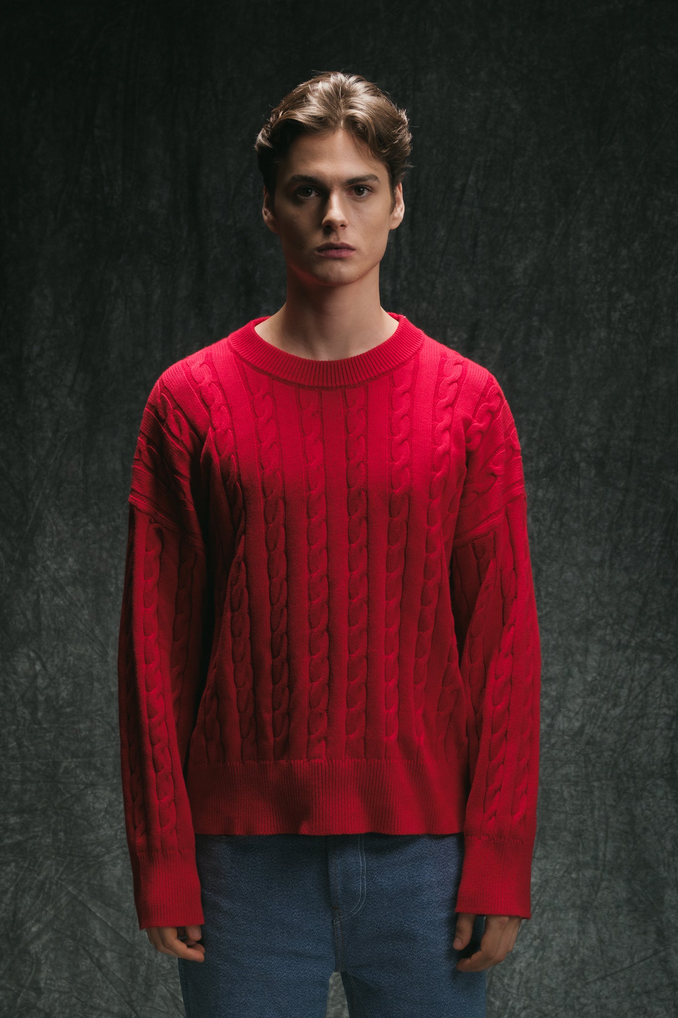Cable Knit Sweater - Red