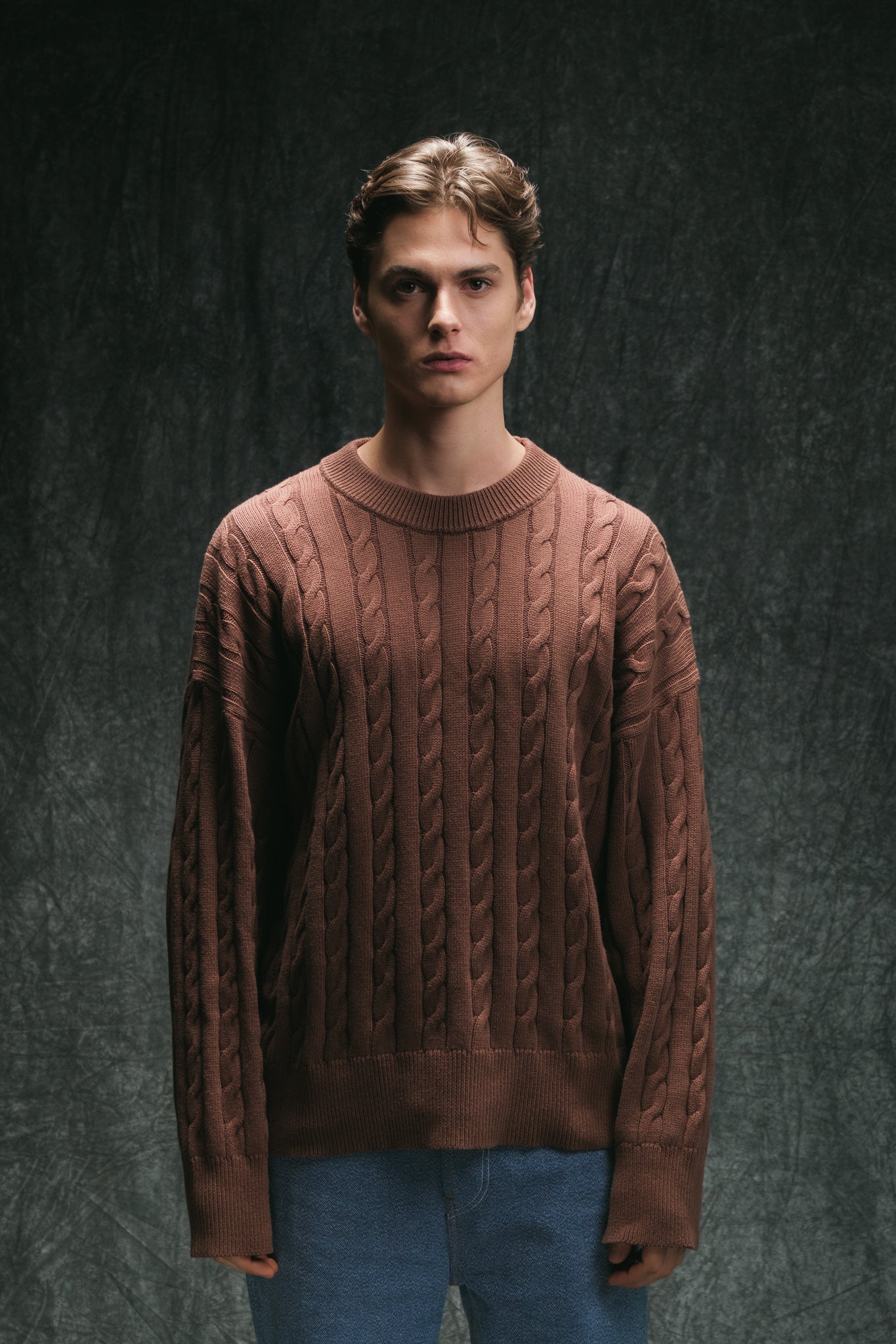 Cable Knit Sweater - Brown