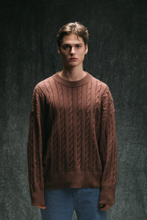 Cable Knit Sweater - Brown