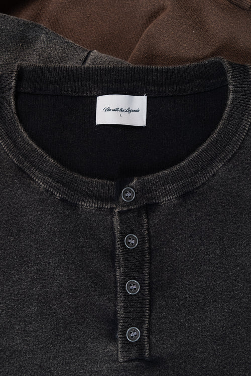 Knit Short-sleeve Henley - Dark Washed Black
