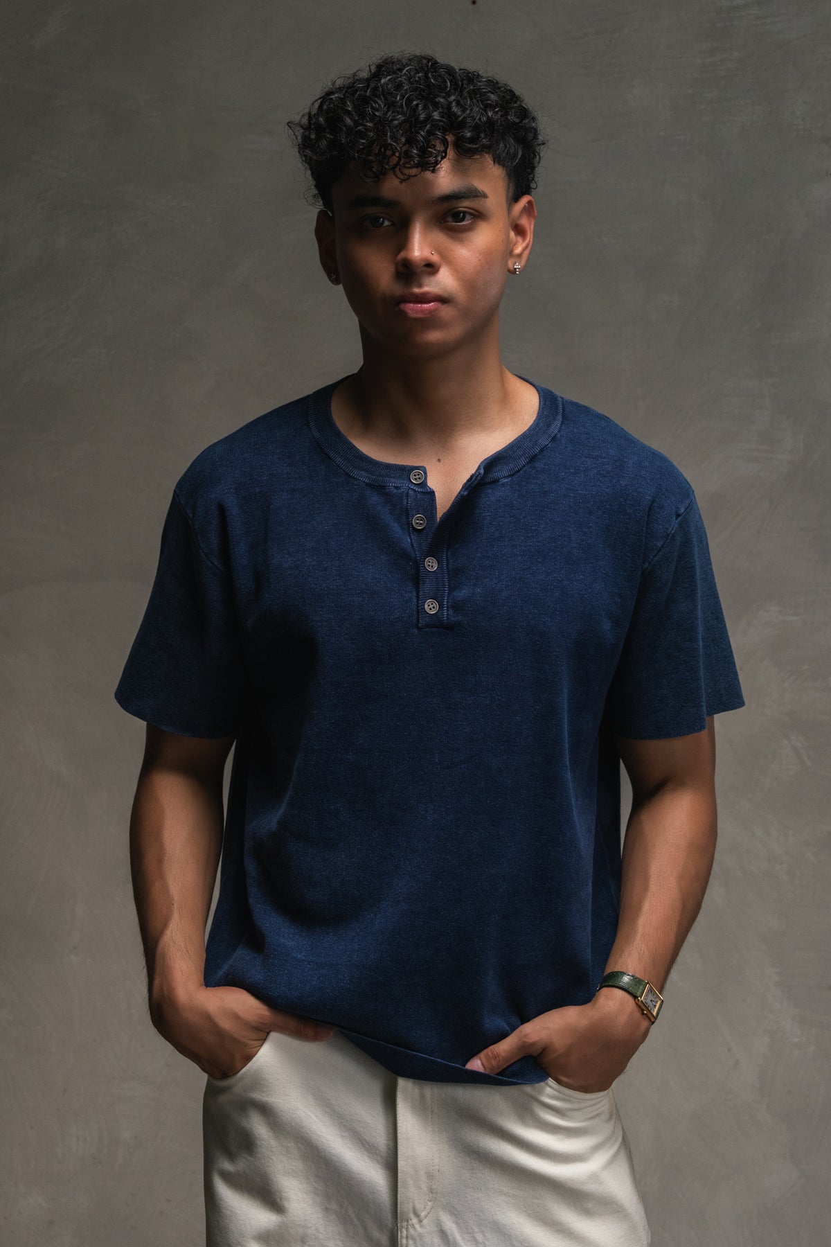 Knit Short-sleeve Henley - Washed Navy