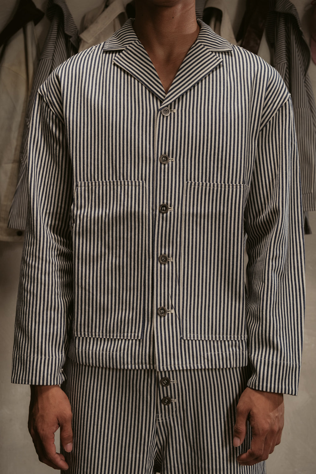 Pinstripe Jacket - Navy Blue