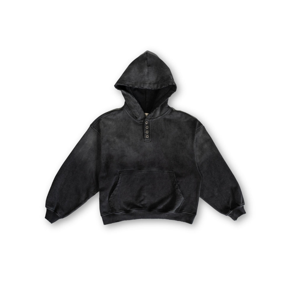 Sun Faded Hoodie Henley - Vintage Black