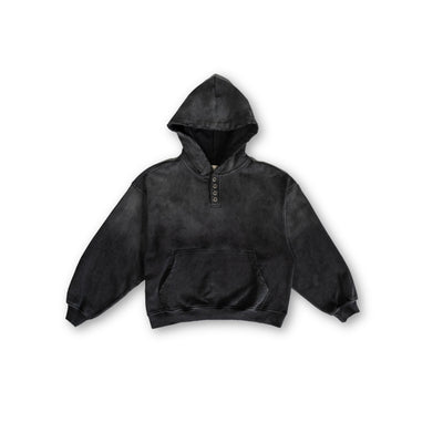 Sun Faded Hoodie Henley - Vintage Black