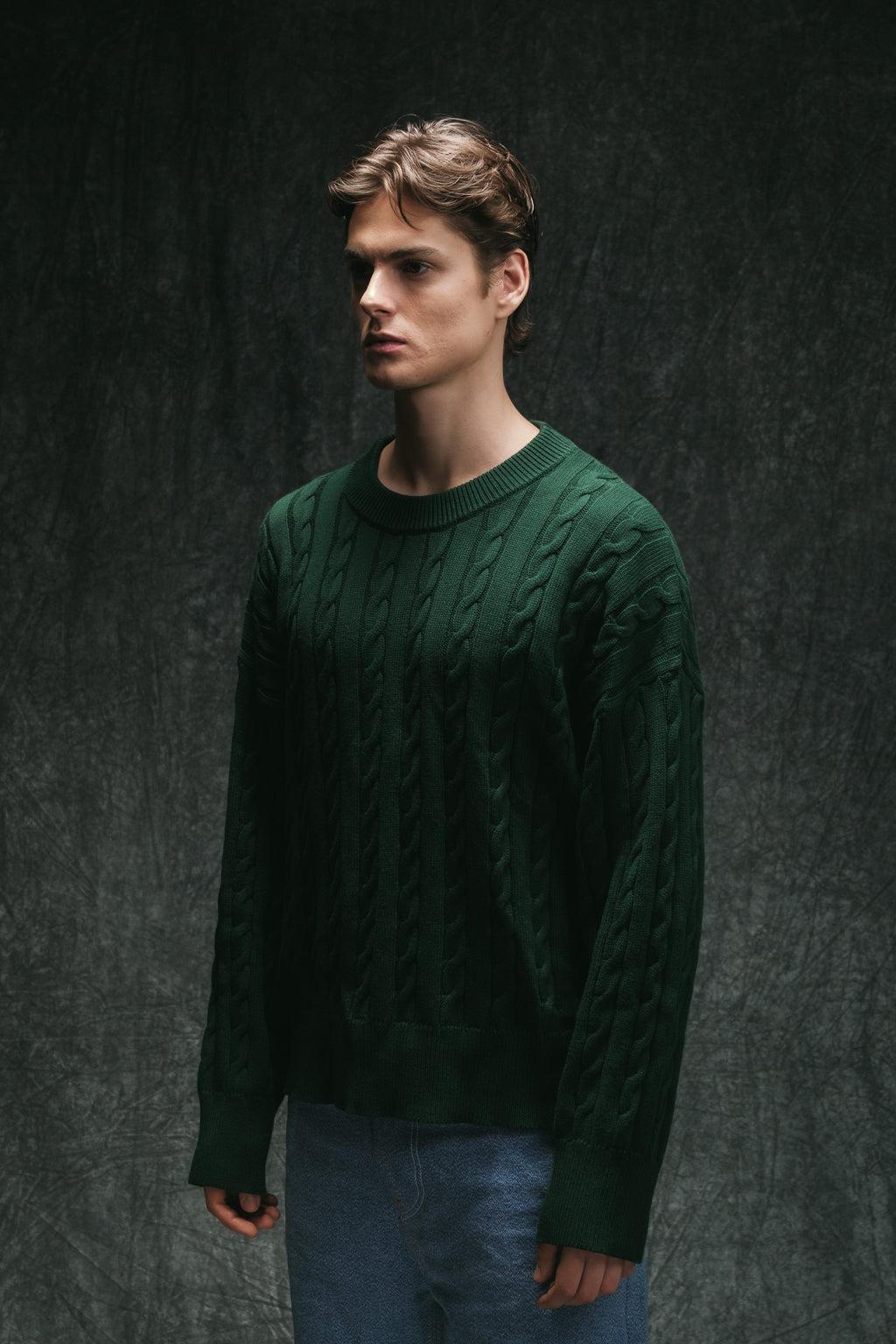 Cable Knit Sweater - Emerald Green