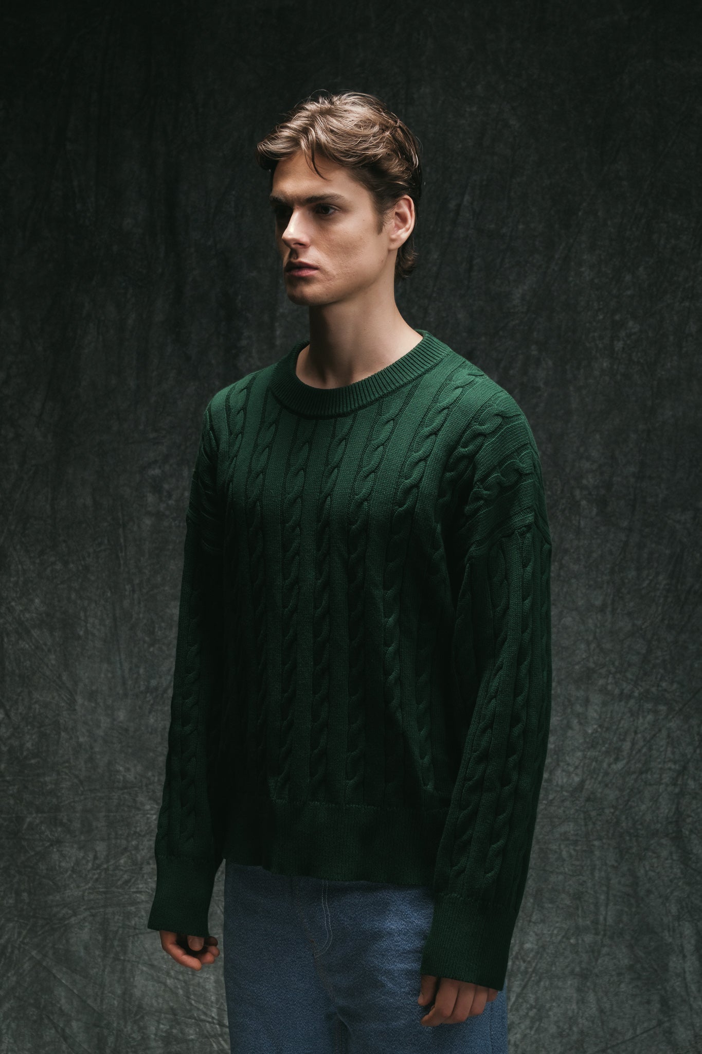Cable Knit Sweater - Emerald Green