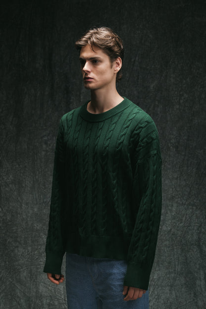 Cable Knit Sweater - Emerald Green