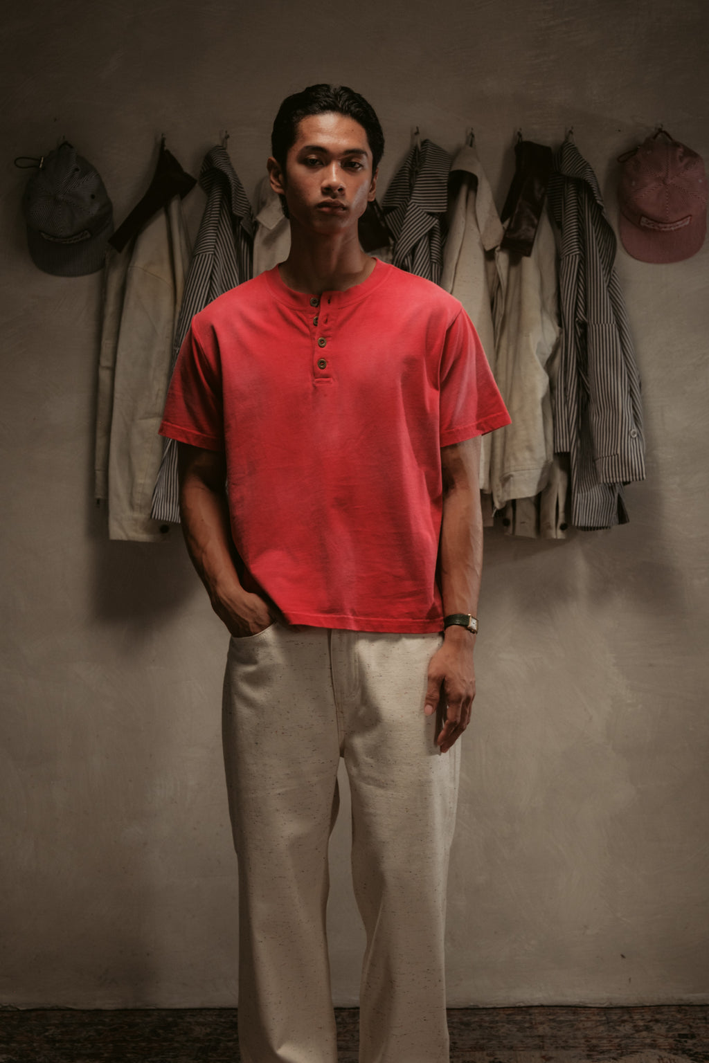 Sun Faded Henley - Vintage Red