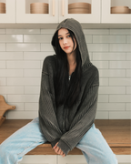 Knit Full-zip Hoodie - Washed Black