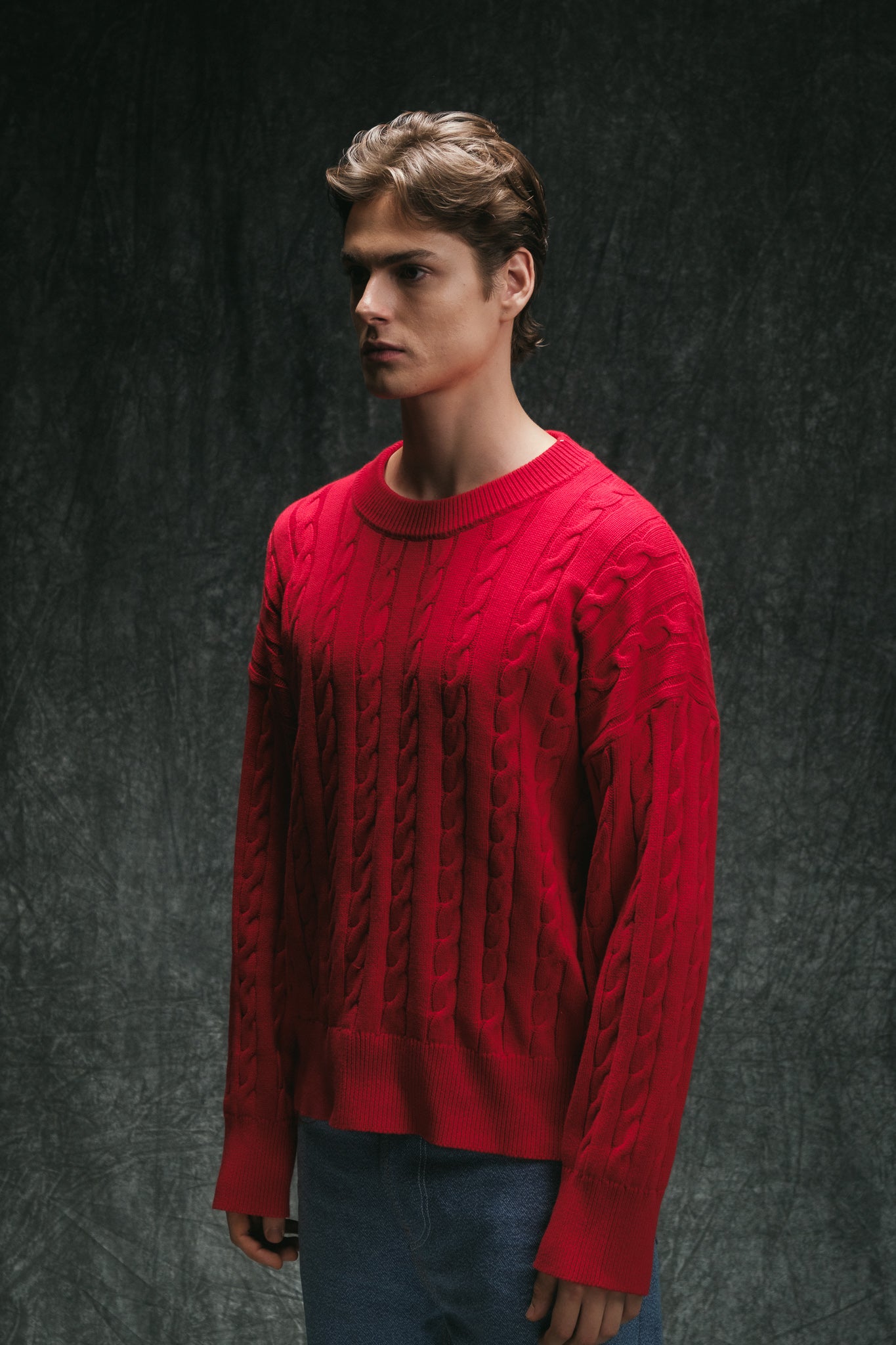 Cable Knit Sweater - Red