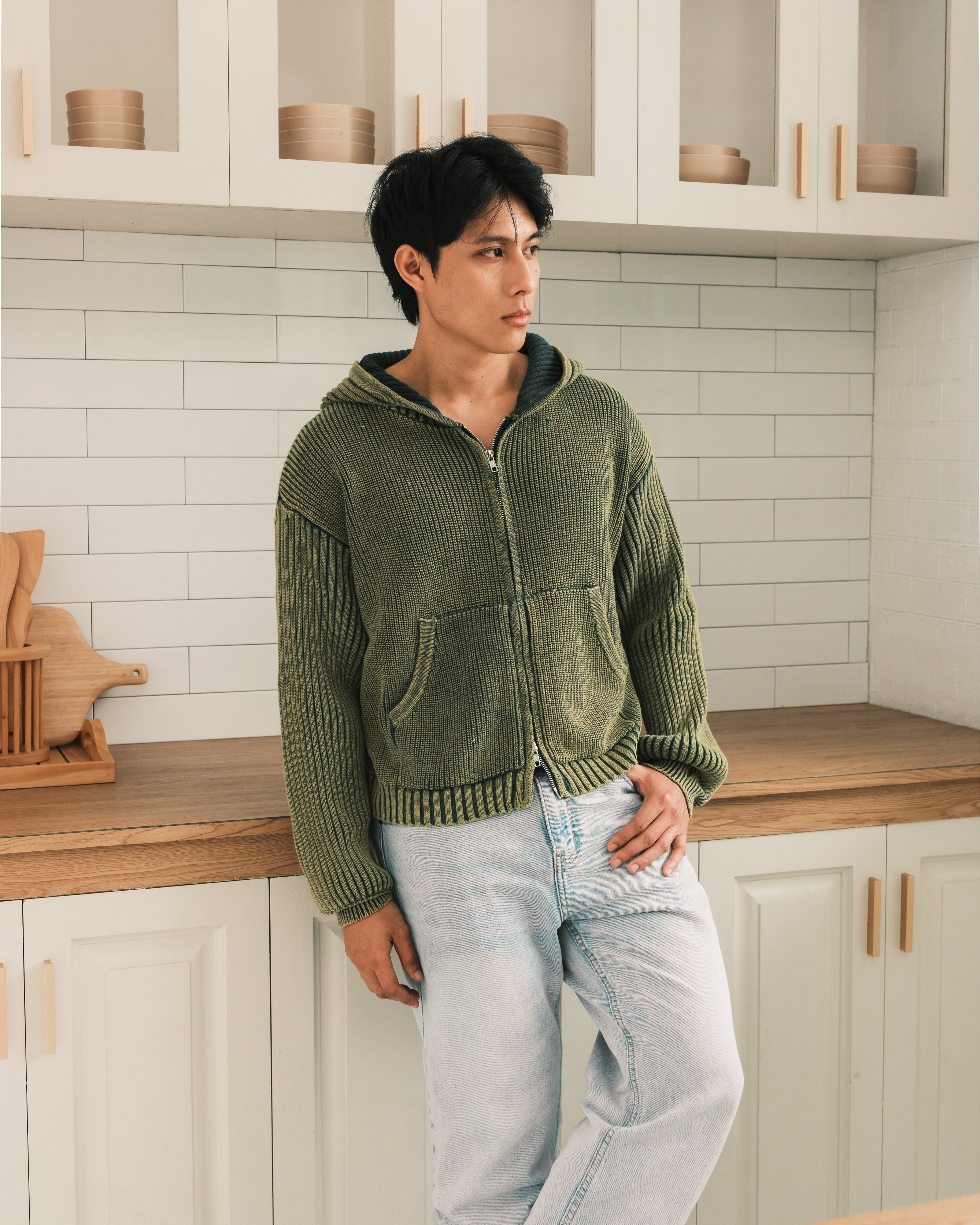Knit Full-zip Hoodie - Washed Green