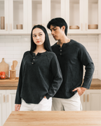 Knit Long-sleeve Henley - Light Washed Black