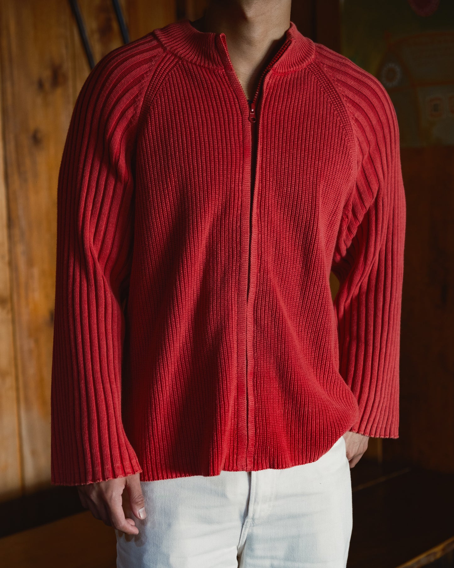 Full-Zip Knitwear - Washed Red