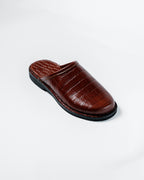 Crocodile Leather Mules - Dark Brown