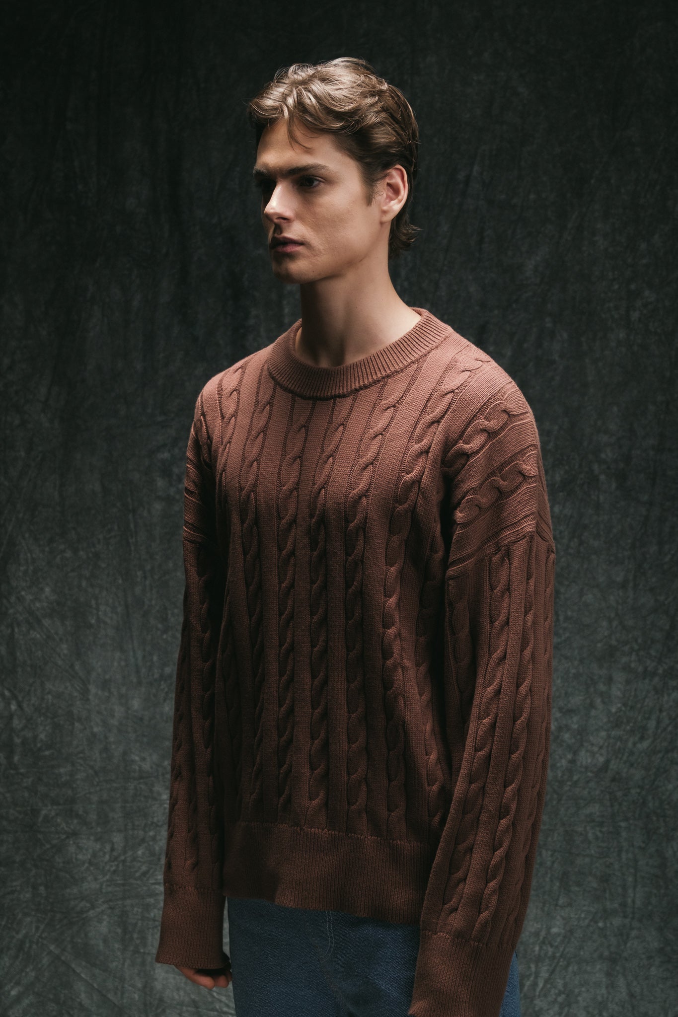 Cable Knit Sweater - Brown