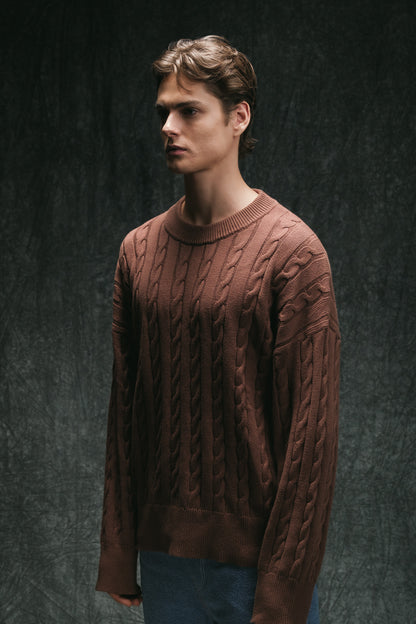 Cable Knit Sweater - Brown