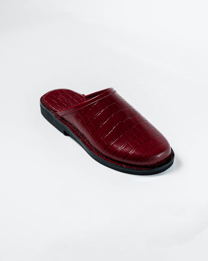 Crocodile Leather Mules - Red Wine