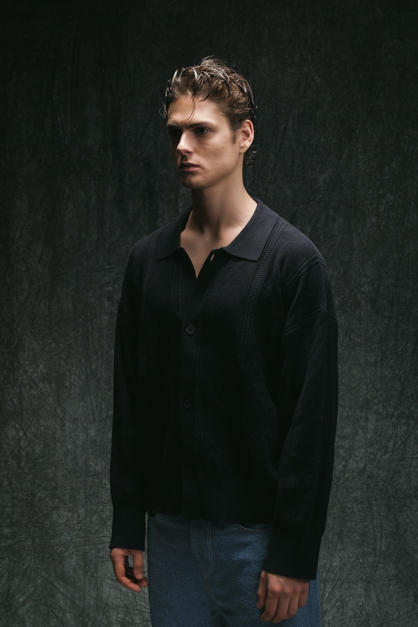 Collar Knit Cardigan - Black