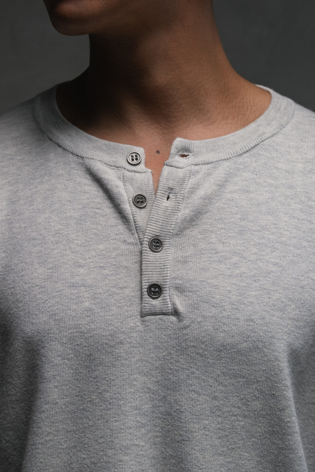 Knit Short-sleeve Henley - Heather Grey