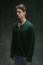 Collar Knit Cardigan - Emerald Green