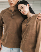 Knit Long-sleeve Henley - Washed Brown