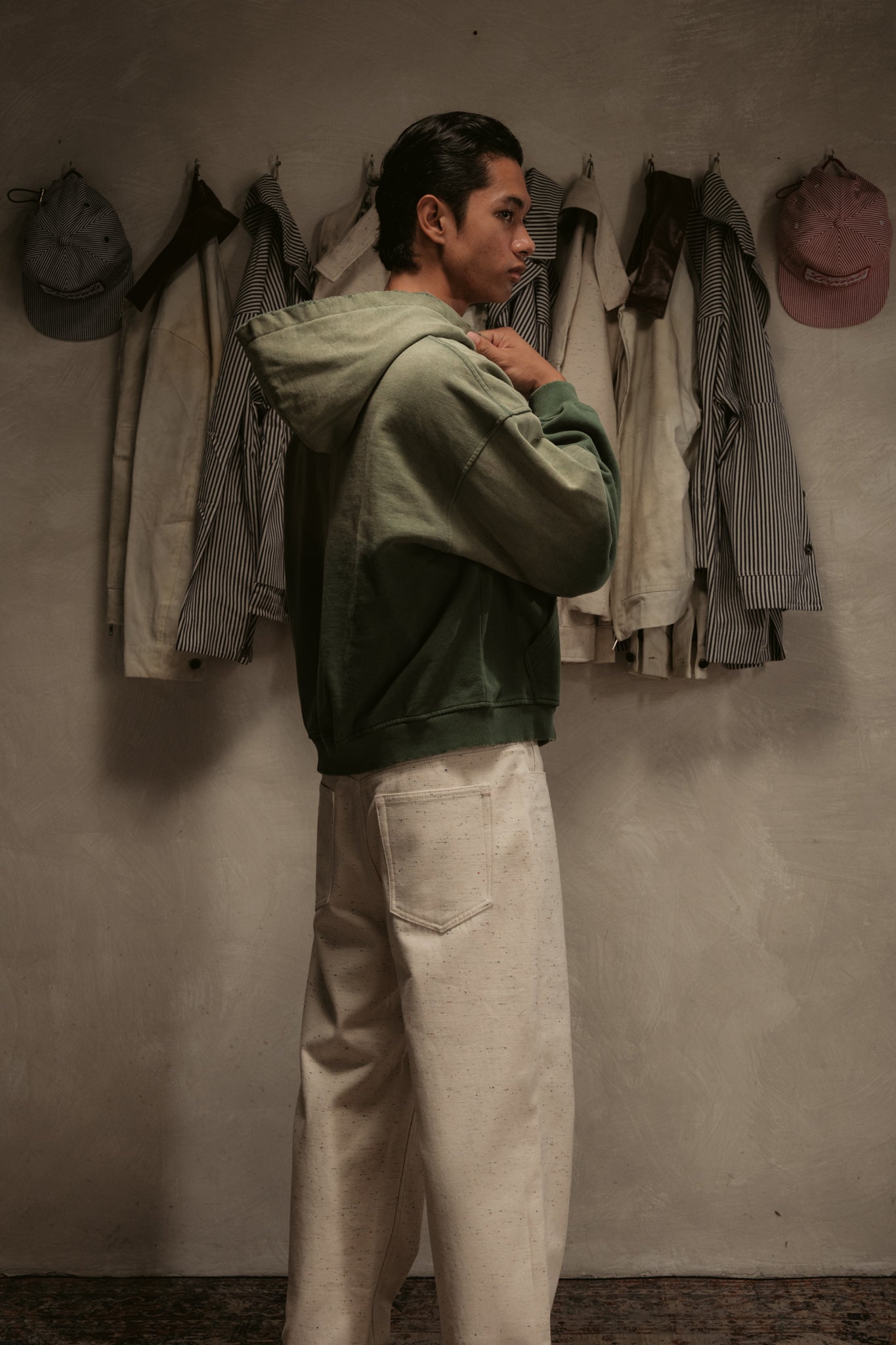 Sun Faded Hoodie Henley - Vintage Green