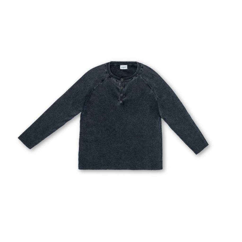 Knit Long-sleeve Henley - Light Washed Black