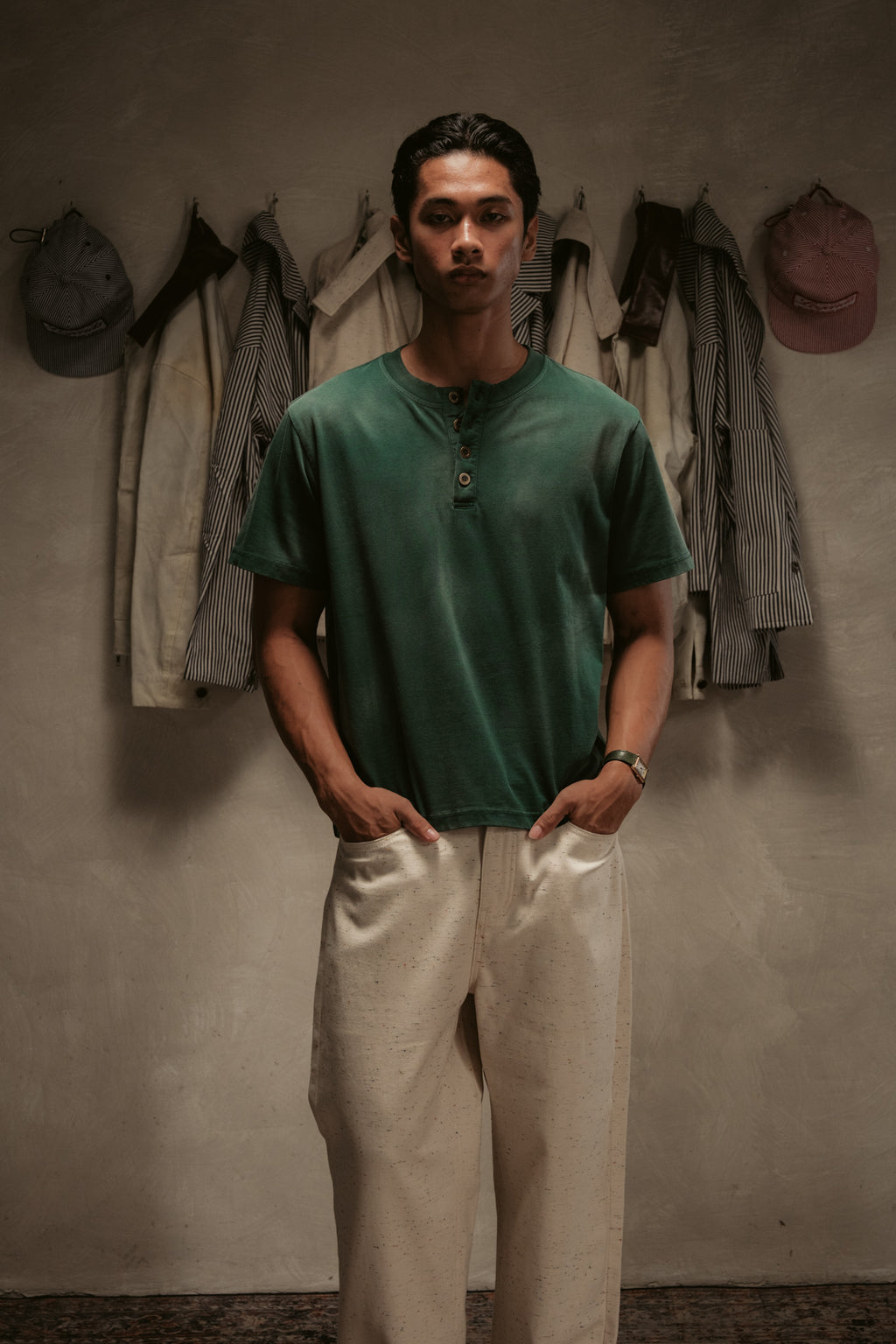 Sun Faded Henley - Vintage Green
