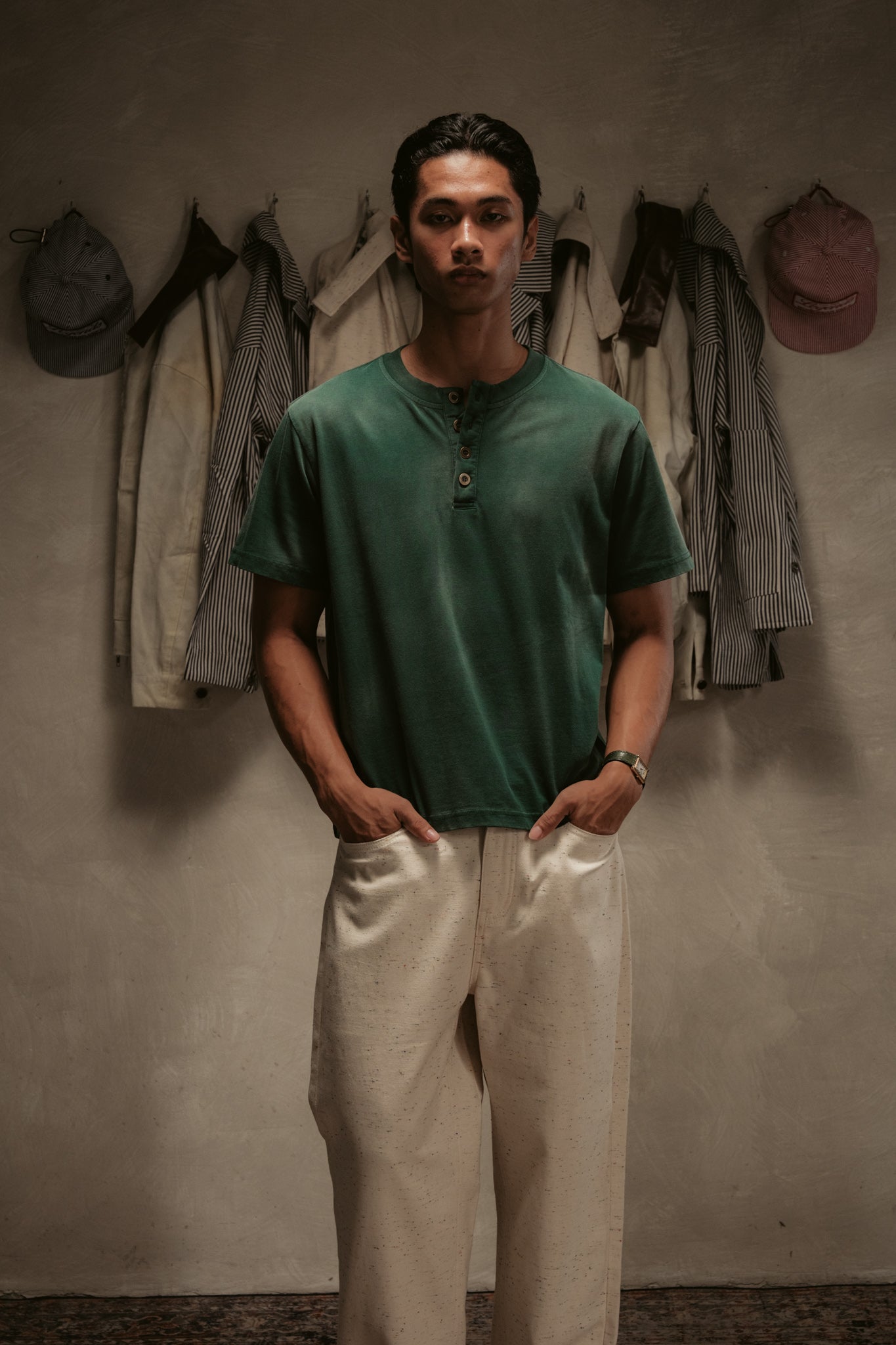 Sun Faded Henley - Vintage Green
