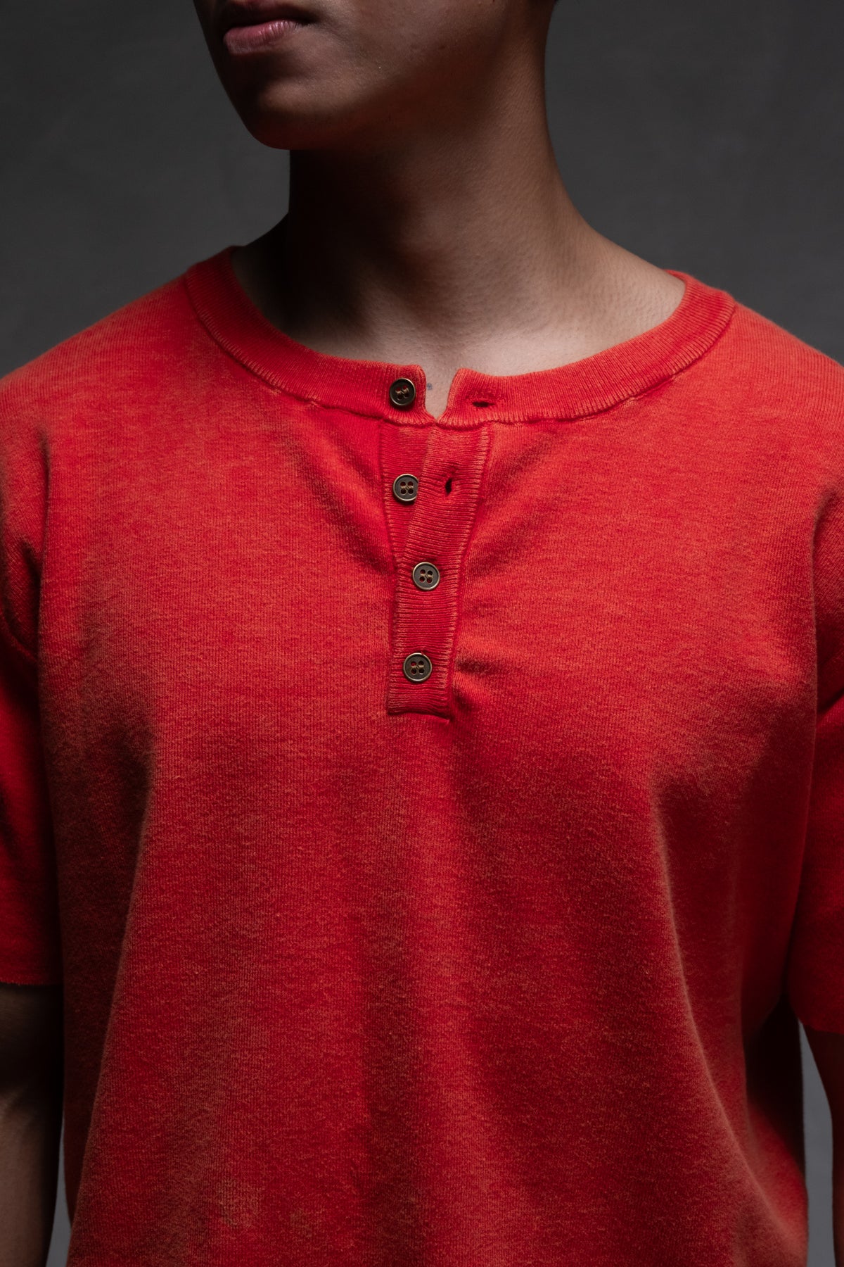 Knit Short-sleeve Henley - Vintage Red