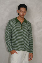 Knit Polo Long-Sleeve - Green Stripe