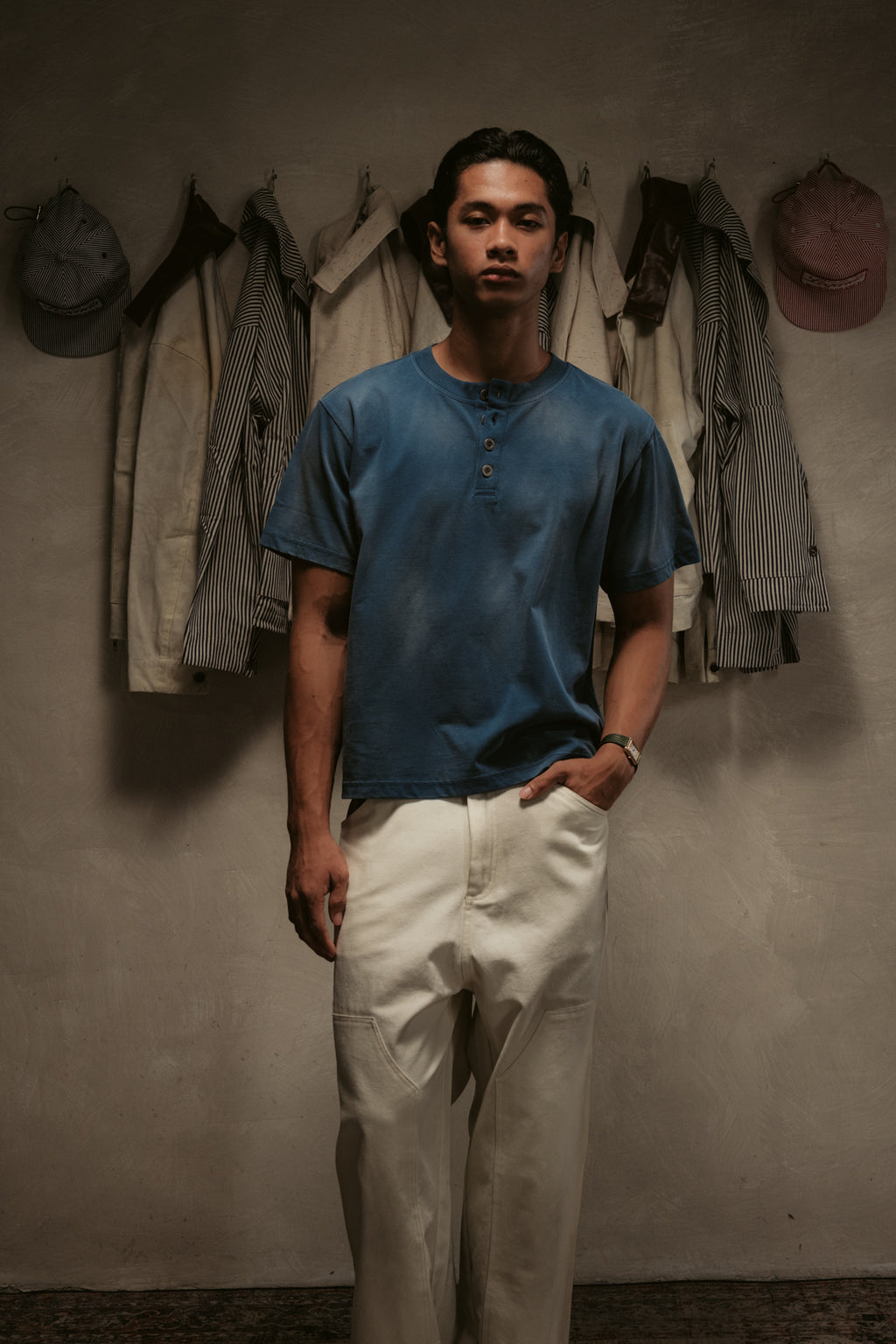 Sun Faded Henley - Vintage Blue