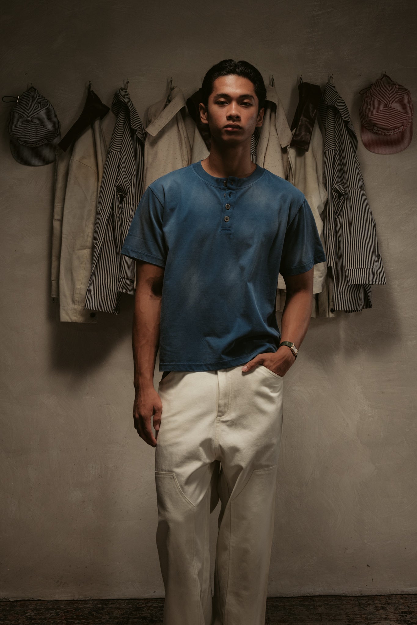 Sun Faded Henley - Vintage Blue