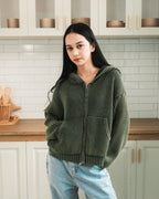 Knit Full-zip Hoodie - Washed Green
