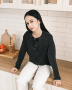 Knit Long-sleeve Henley - Dark Washed Black