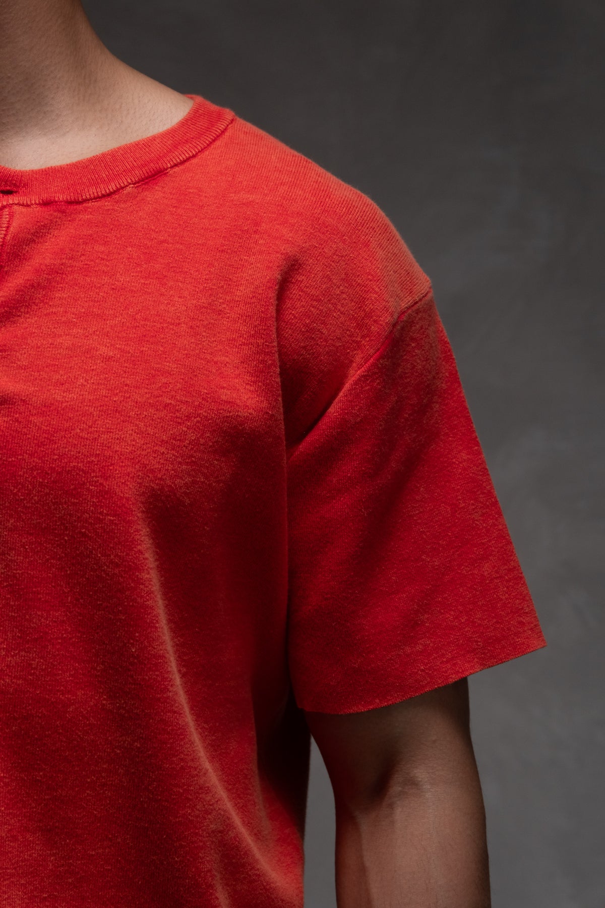 Knit Short-sleeve Henley - Vintage Red