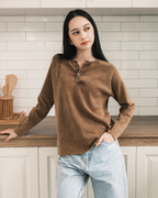 Knit Long-sleeve Henley - Washed Brown