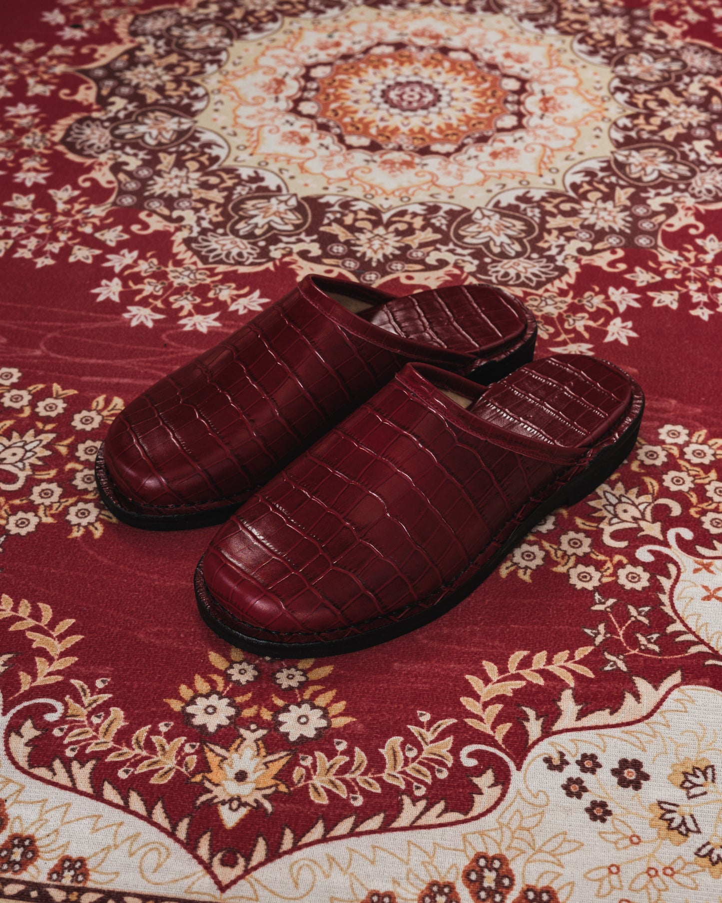 Crocodile Leather Mules - Red Wine