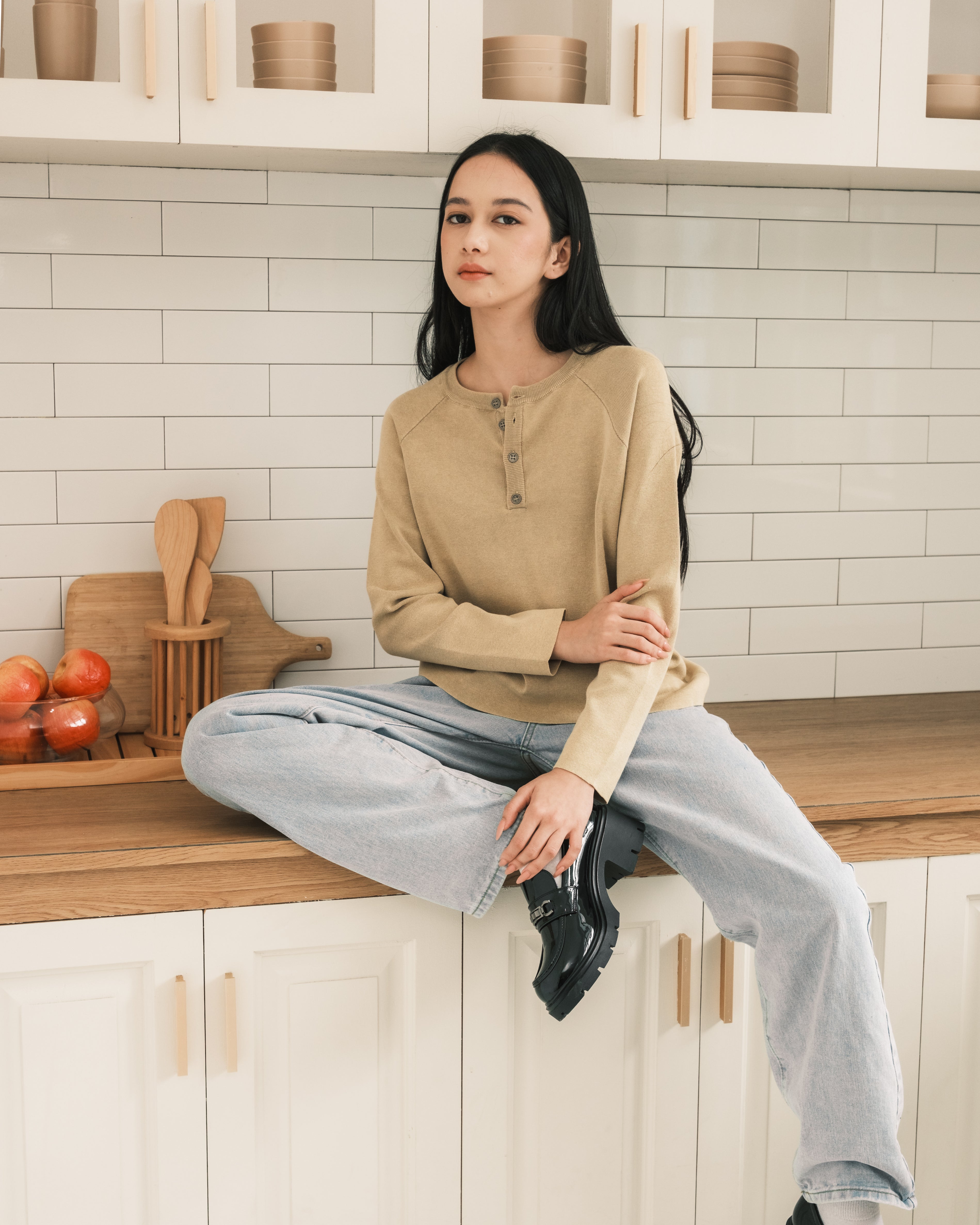 Knit Long-sleeve Henley - Washed Sand