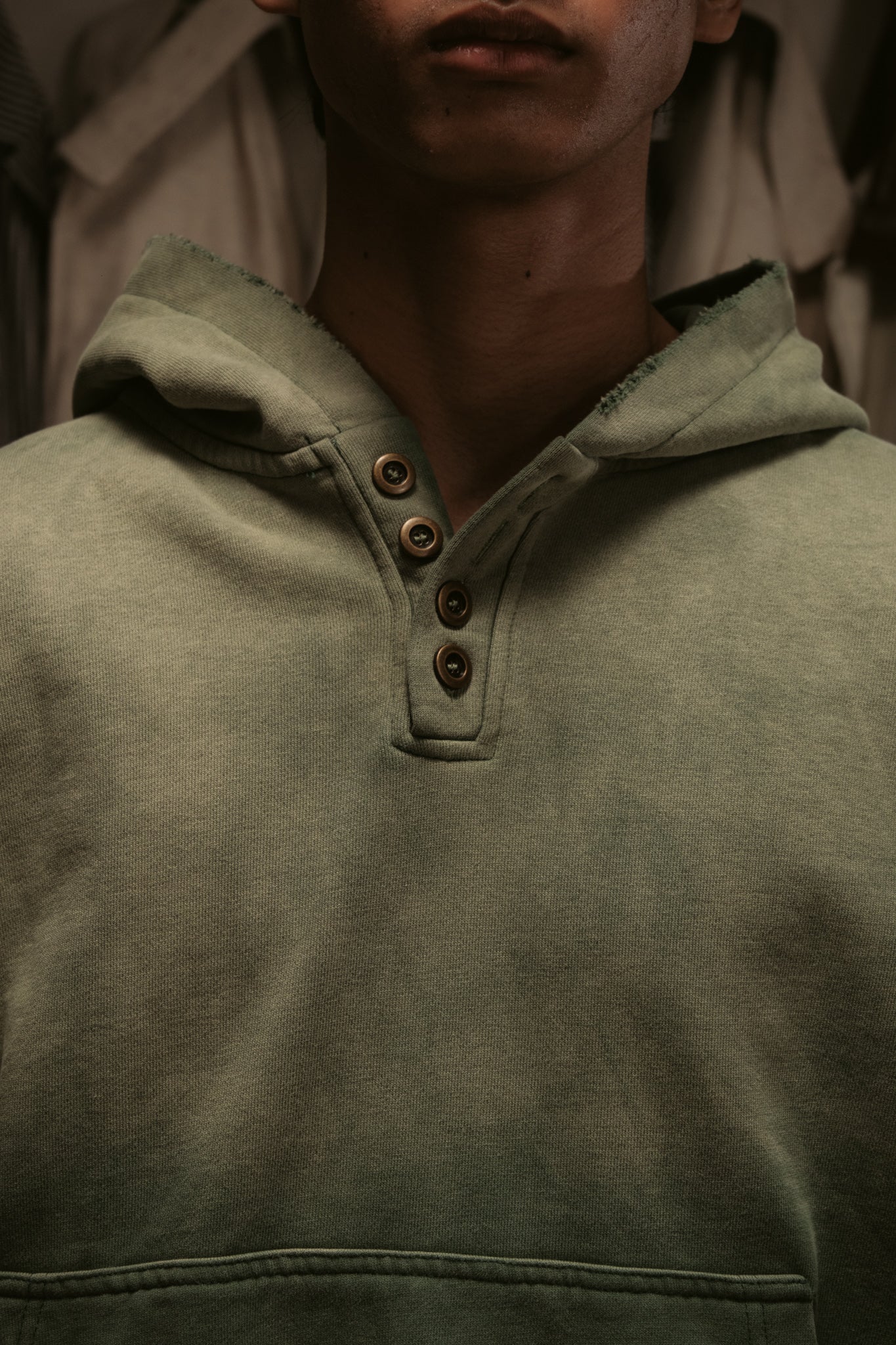 Sun Faded Hoodie Henley - Vintage Green